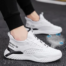 

Korean Stretch Fabric Breathable Men Casual Shoes Spring 2022 New Fashion Sneakers Loafers Solid Lace-up Men Running Shoes
