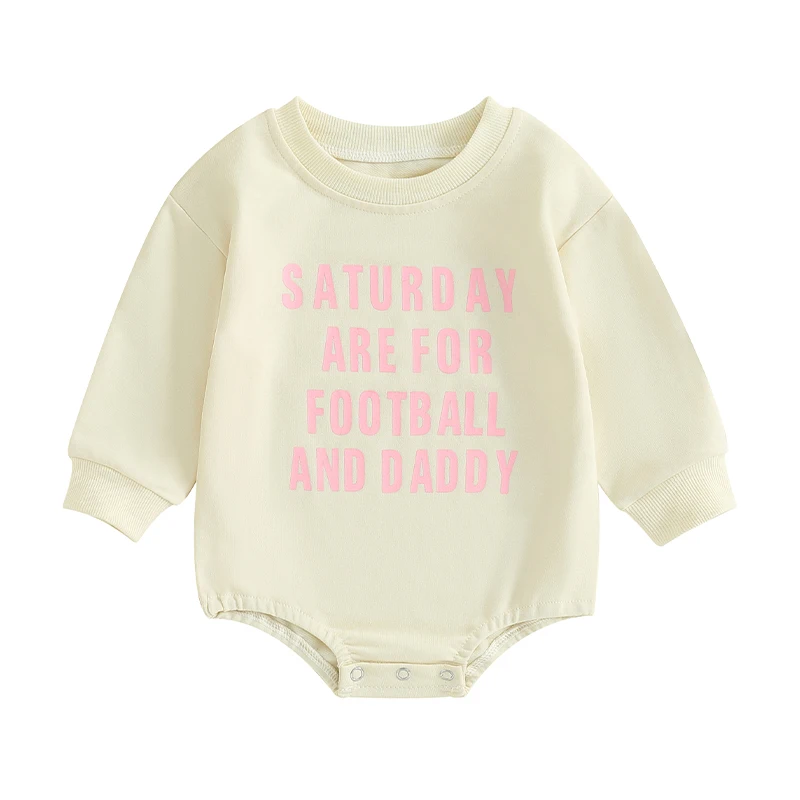 Baby Sweatshirt Romper Long Sleeve Round Neck Letter Print Bodysuit Newborn Football Outfit