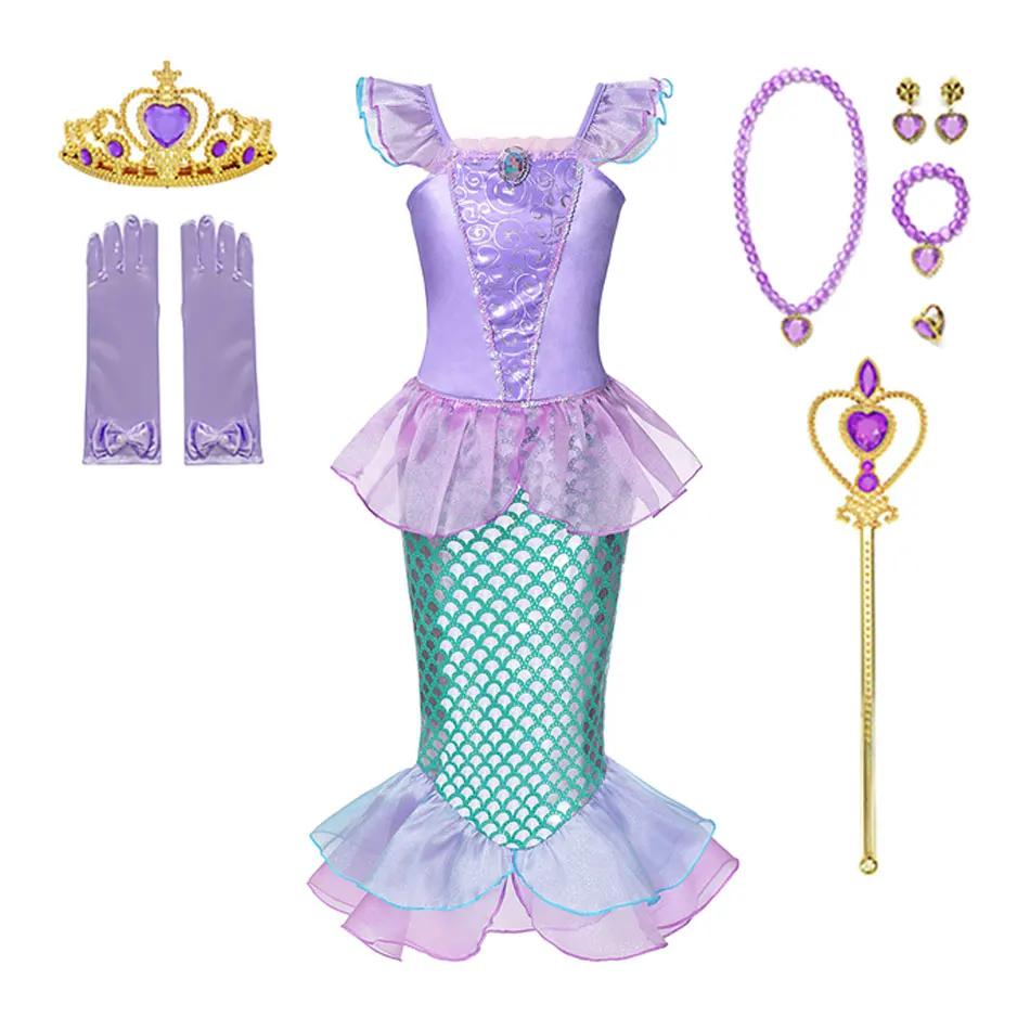 thumbnail image 1 of Disfraz de la Sirenita Ariel para niña, conjunto de vestido de sirena, ropa de Halloween, 1 of 5