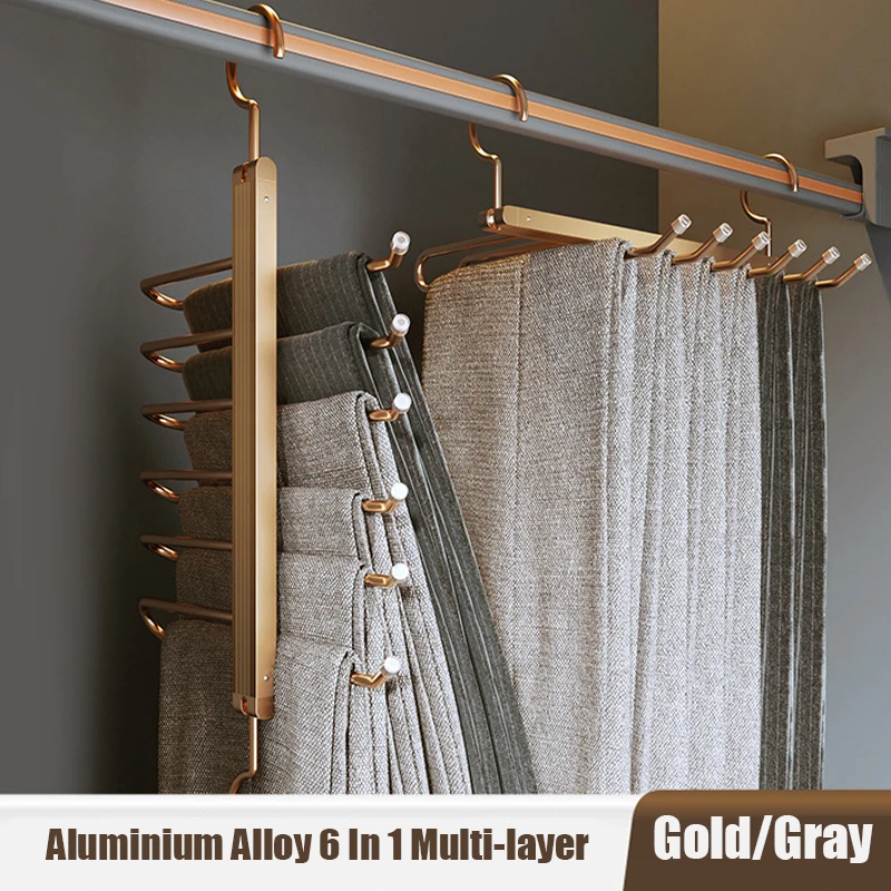 Multi layer Pants Hangers Folding 6 in 1 Magic Trouser Hangers 360