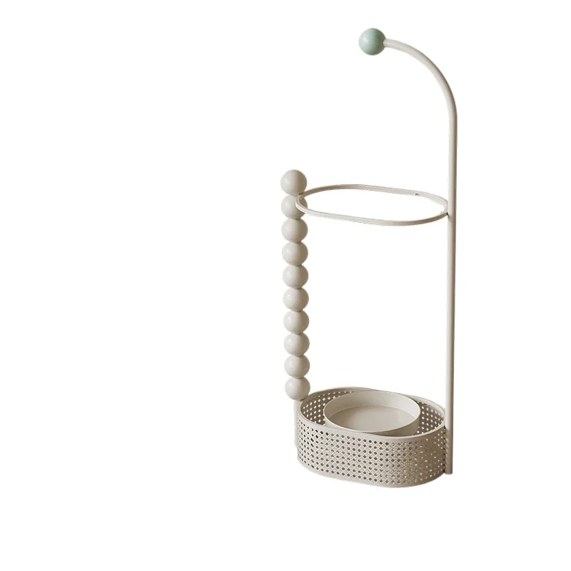 Cream-Colored Floor Umbrella Stand Portable Entryway Storage Rack with Wheels Modern Home Decor for Living Room & Porch