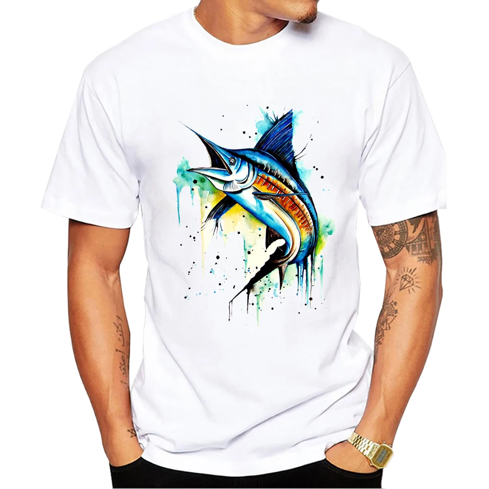 TEEHUB Mode Hochseefischen Herren T-Shirt Billfish Bedrucktes Haruku T-Shirt Kurzarm T-Shirts Cooles T-Shirt_voghion.com