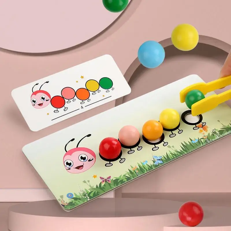 

Wooden Caterpillar Peg Clip Board Beads Game Montessori Toys Color Matching Beads Game Parent-child Interactive Toys For Kids