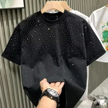 2025 New Luxury Men's T-shirt Hot Diamond Printed Half Sleeve Fashion Round Neck Casual Summer High-end Men Tops T Shirts 1