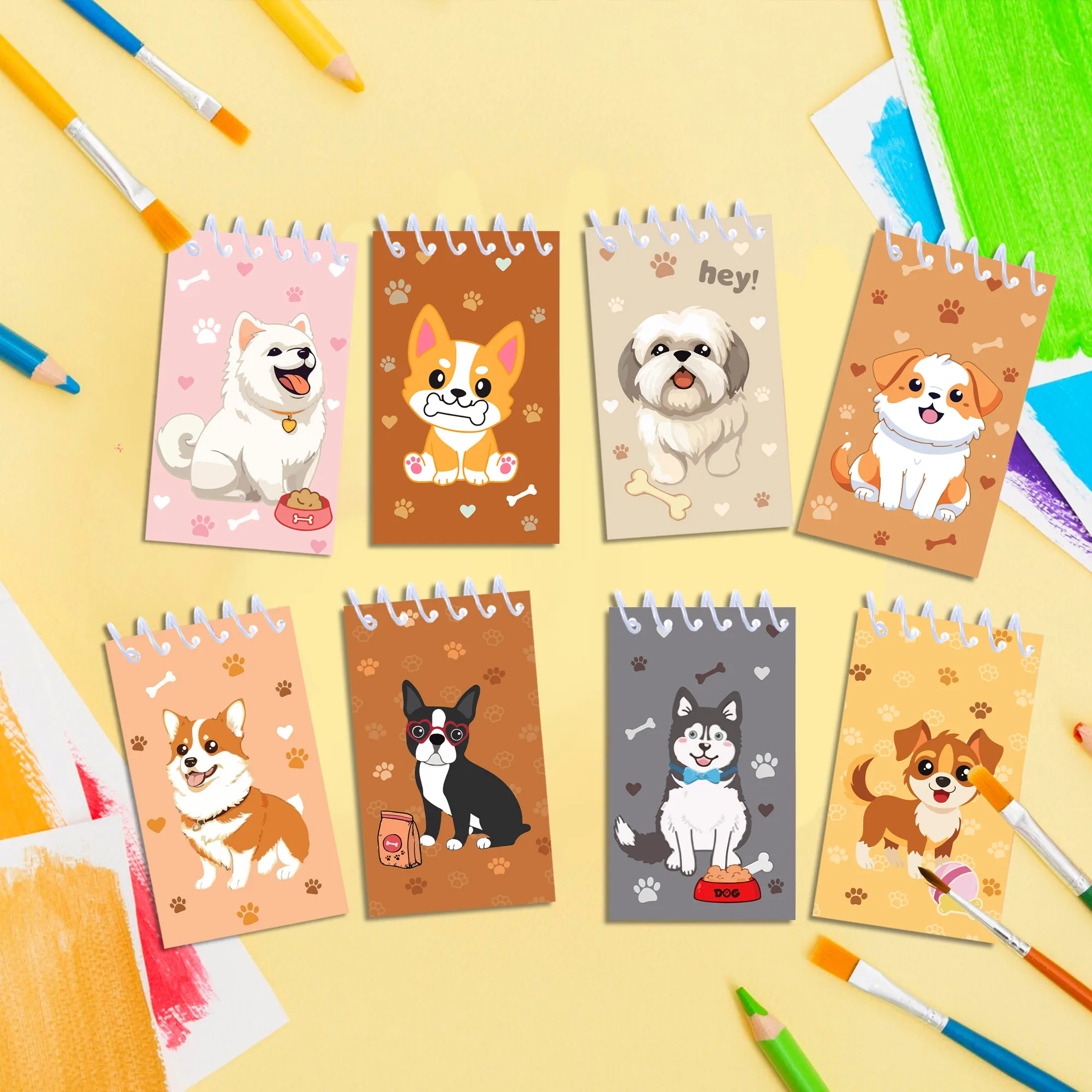 128 pages Cartoon Cute Pet Dog Mini Spiral Pocket Notebooks Memo Pad Coil Booklet Notepads For Office Stationery School Diaries