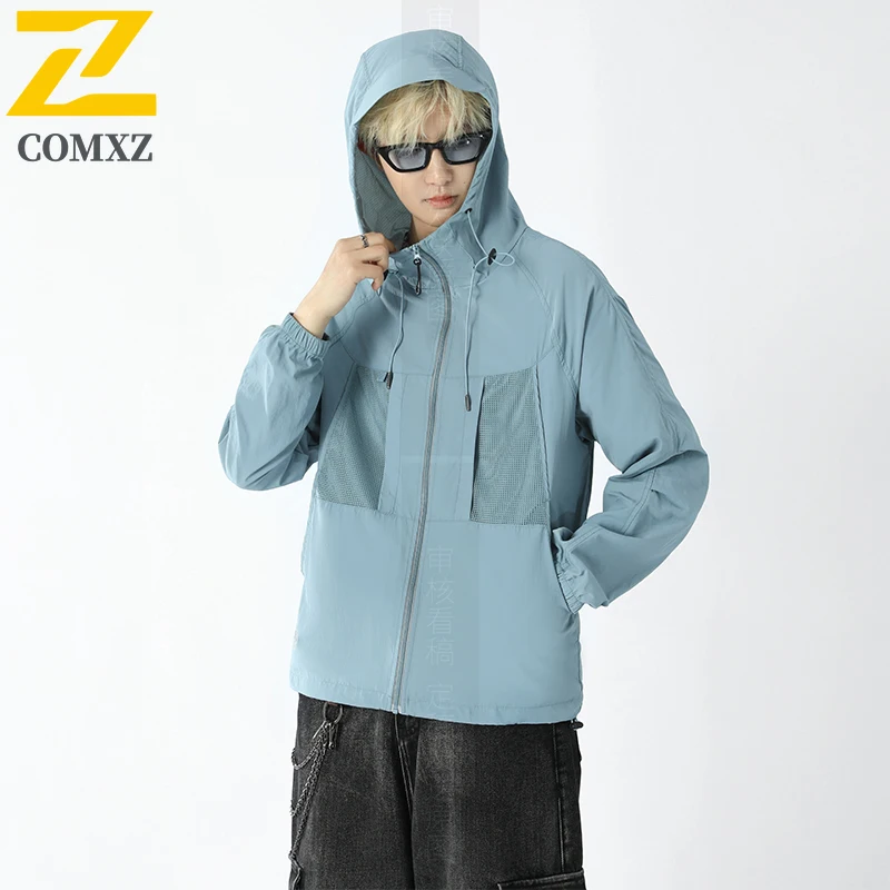 Summer Ice Silk Sunscreen clothing UPF50+ UV Protection Lightweight Fishing Shirt Breathable  Skin with Hood for Camping Hiking