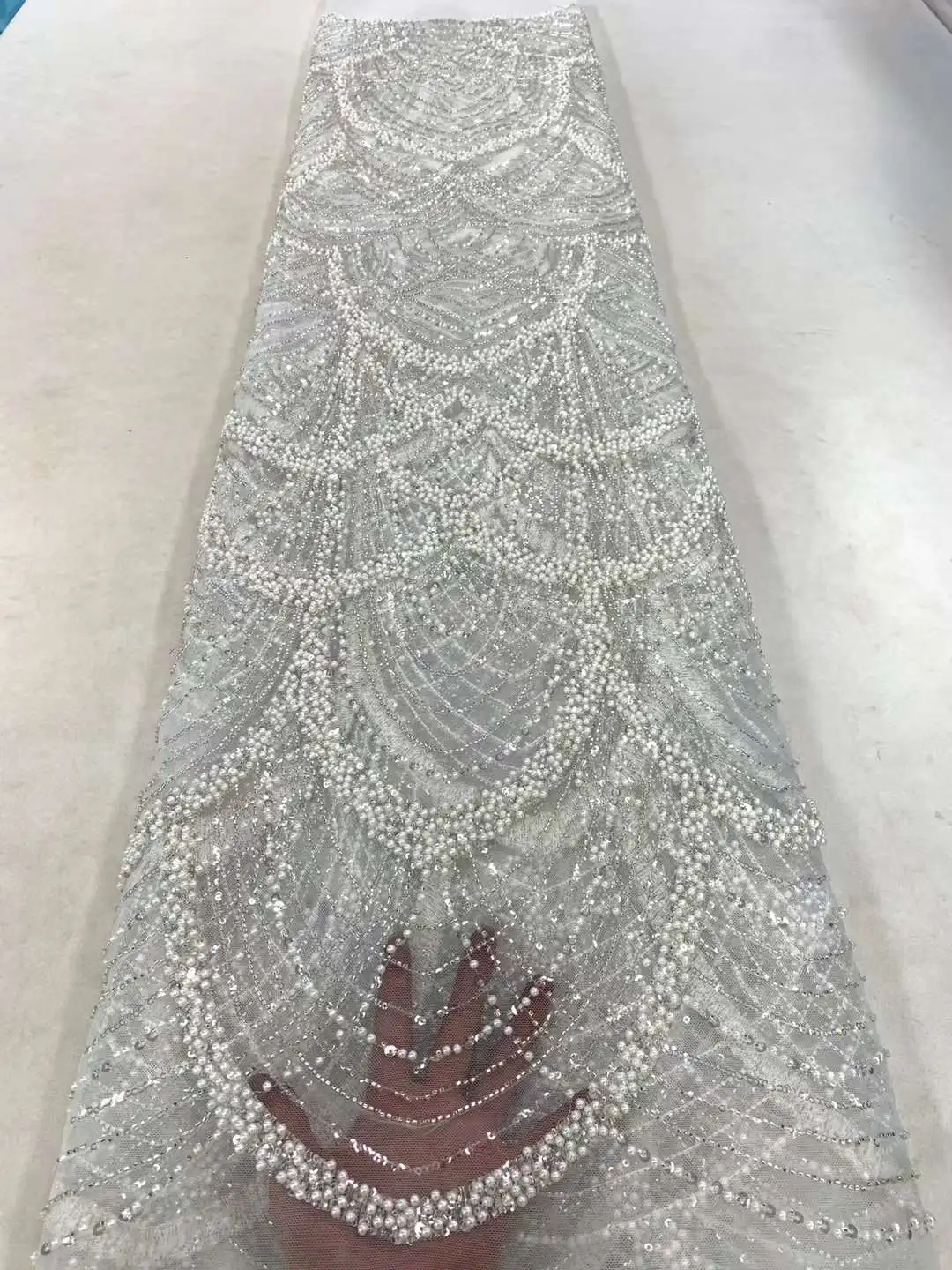 White African Nigerian Groom Tulle Lace Fabric 2023 High Quality Beaded Wedding Sewing French Sequins Mesh Lace Fabric For Dress