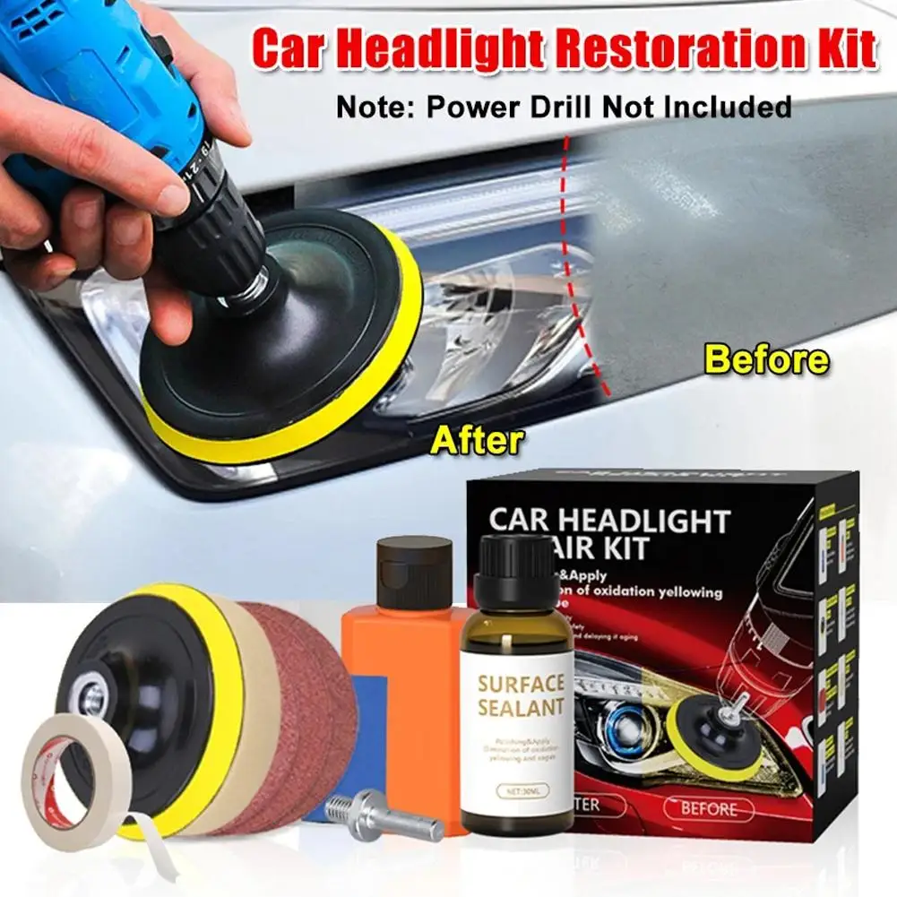 

Car Headlight Restoration Kit Auto Headlamp Lens Restore Scratch Oxidation Restore Tool Yellow Cleaning Polishing H8e7