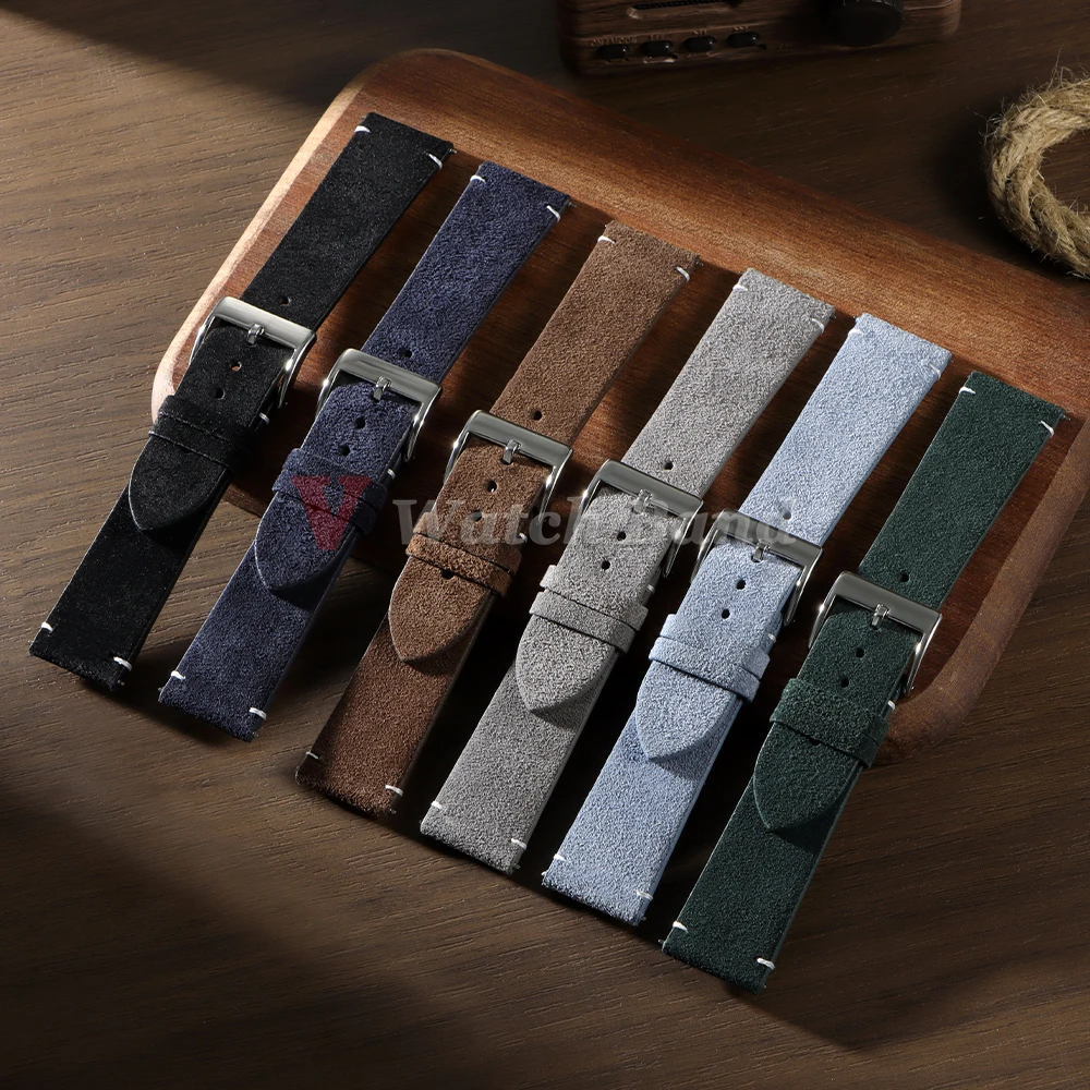 Premium Vintage Suede Cowhide Watch Strap in Blue Brown – Sporty & Stylish Replacement Watchband Accessory