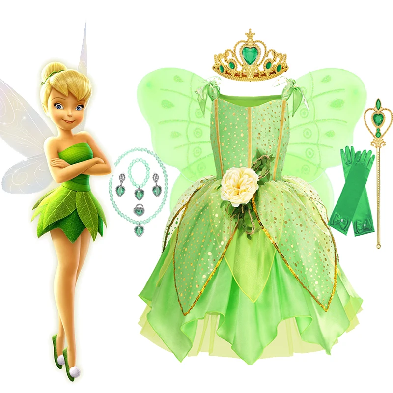 New Tinker Bell Neonate Costume Cosplay Bambini Flower Fairy Elves Wonderful Princess Dresses Kids Party Gown Prom Clothes