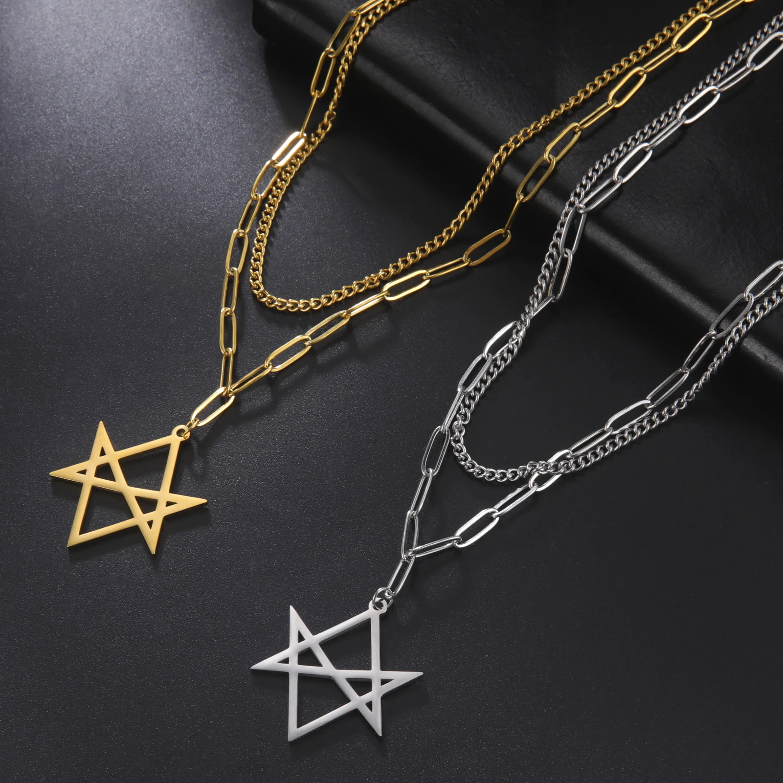 Necklace Thelema Jewelry Double Necklace Vintage Stainless Steel