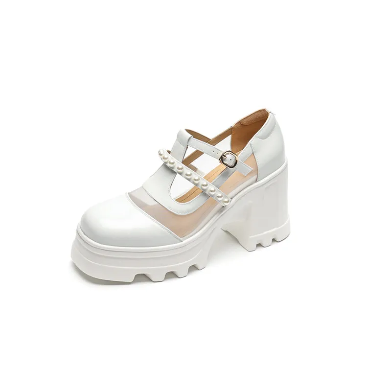 

Женские босоножки на высокой танкетке, декоративные сандалии на толстом каблуке, с круглым носком, на платформе, с пряжкой и жемчугом, лето