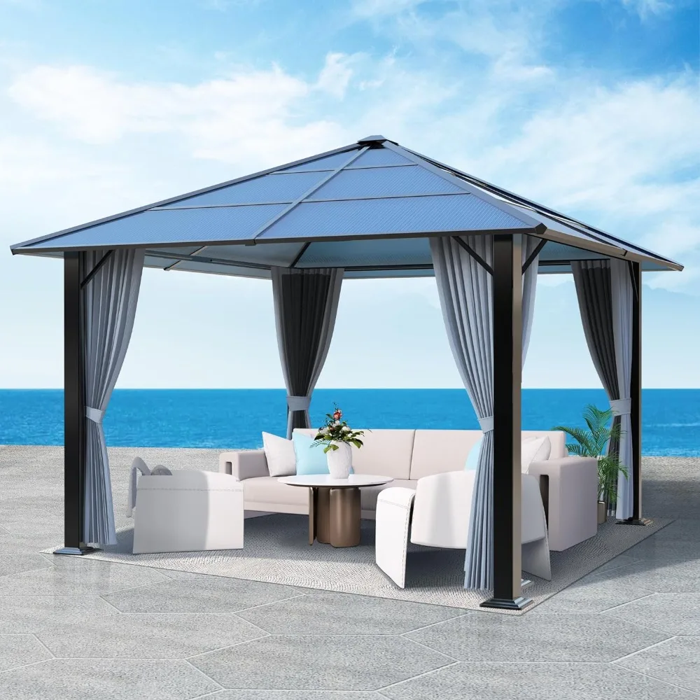 

Уличная беседка 10 'x 10' с полупрозрачной крышей и верхом, с дышащей сеткой и занавесками для конфиденциальности, уличная беседка