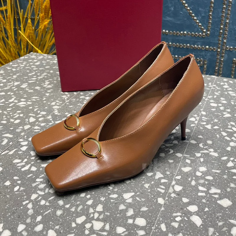 

Spring Autumn Walk Show New Ladies Pumps Square Toe Cap Shallow Mouth Slender Heel Female Shoes Simple Versatile Pumps