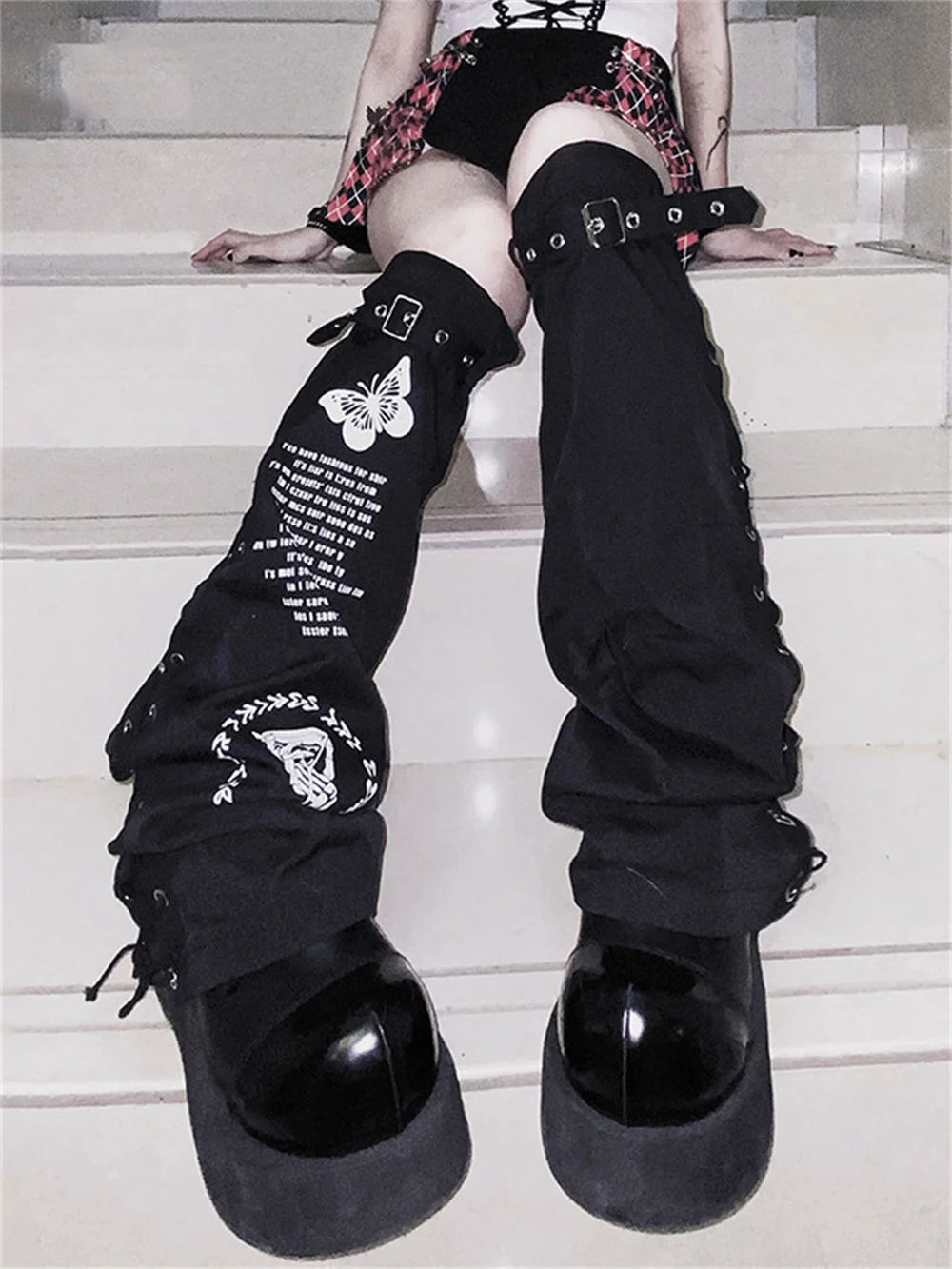 Harajuku Dark Magic Knee Socks Women Girl Gothic Punk Butterfly Print ...