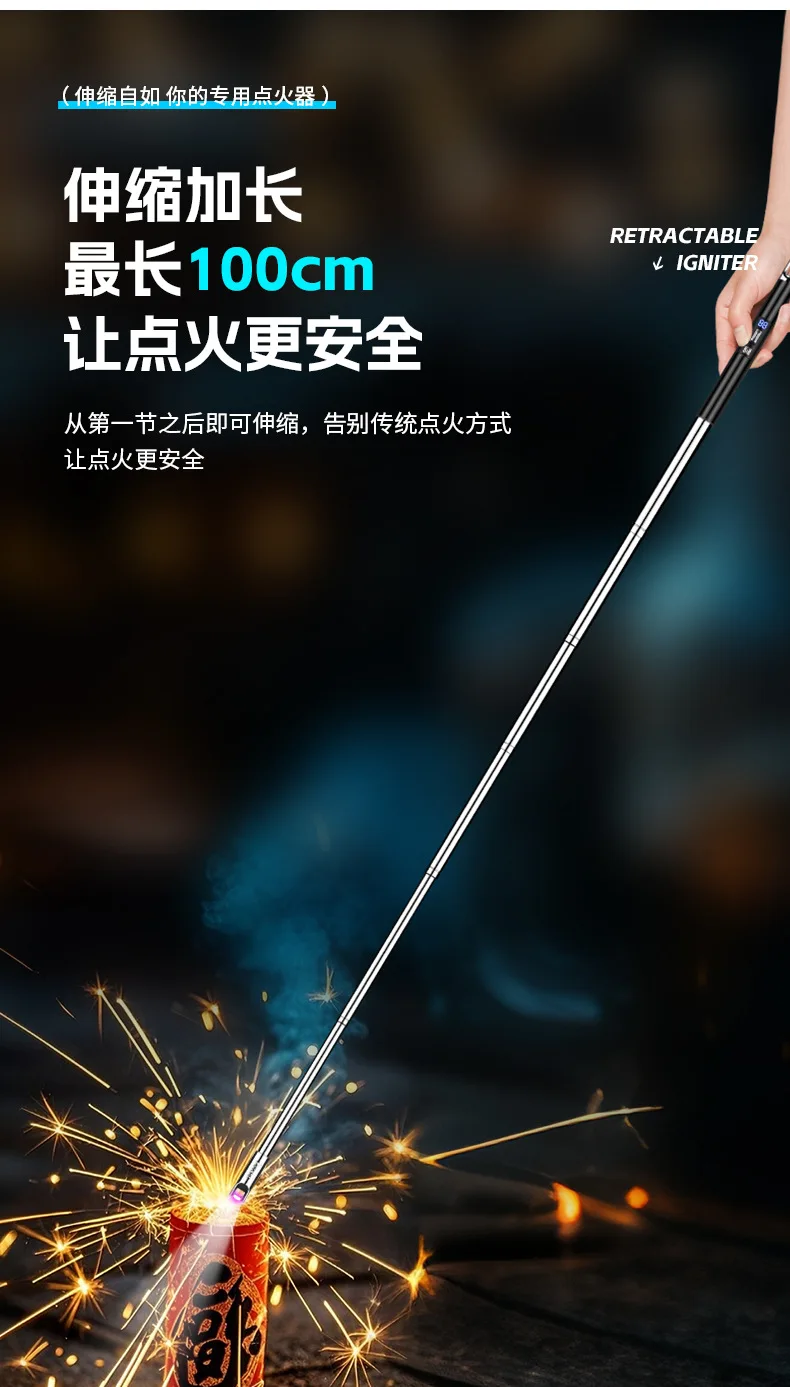 Description Picture 6 of itemUltra-Long Telescopic USB Arc Lighter Safe Eco-Friendly Rechargeable Igniter for BBQ Kitchen Fireplace Windproof USB Lighter
