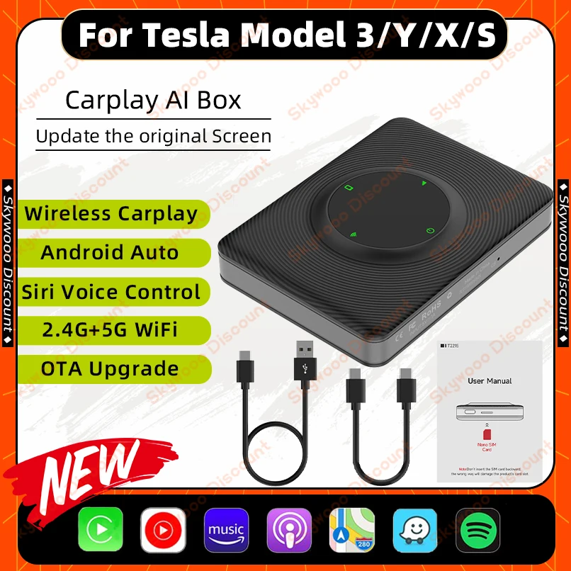 

CarPlay Box Wireless Android Auto Adapter for Tesla Model 3 X Y S Car Play Auto Connect Siri Spotify Waze 5G BT