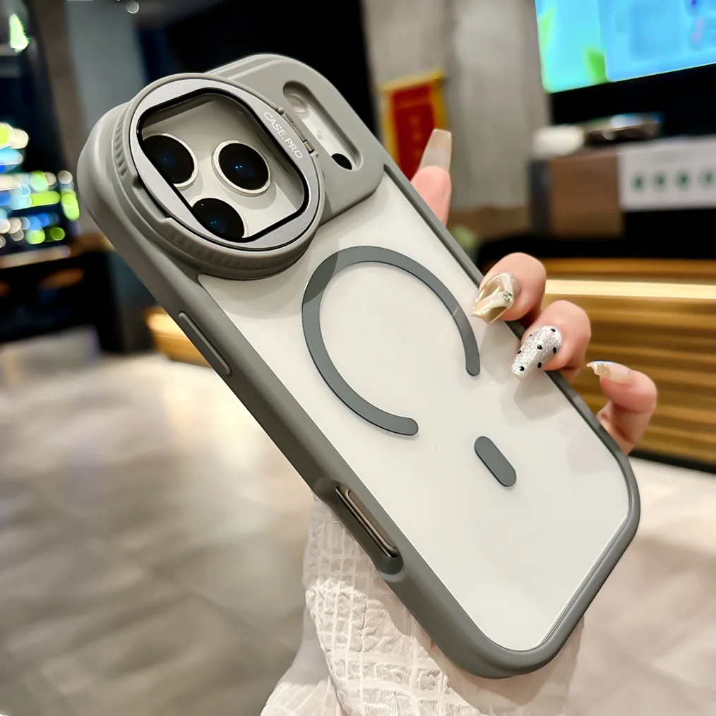 Magnetic Transparent Phone Cover with Camera Lens Protection and Stand