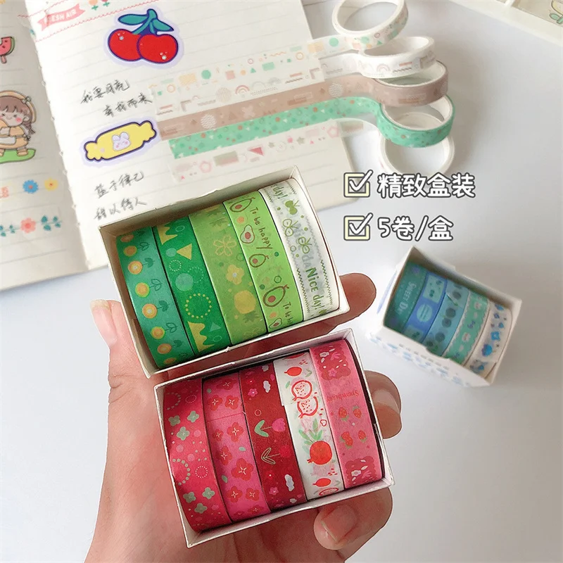 5pcs/Box Retro Geometry Washi Tape Set Diary DIY Decoration Student Stickers Korean Stationery Office Supplies Peach 4