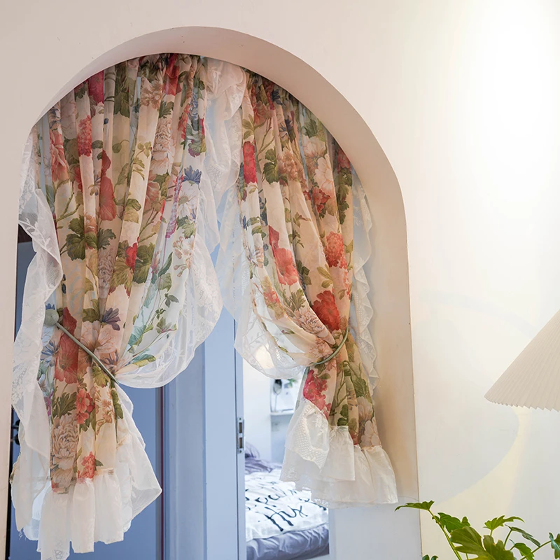 American Country Pastoral Printing Gauze Door Curtain Tulle Curtain Living Room Window Curtain Cabinet Curtain