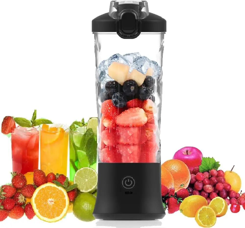 Portable blender with 20oz cup, USB-C rechargeable, self-cleaning, cordless for smoothies, gym, office. 1