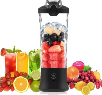 Portable blender with 20oz cup, USB-C rechargeable, self-cleaning, cordless for smoothies, gym, office. 1