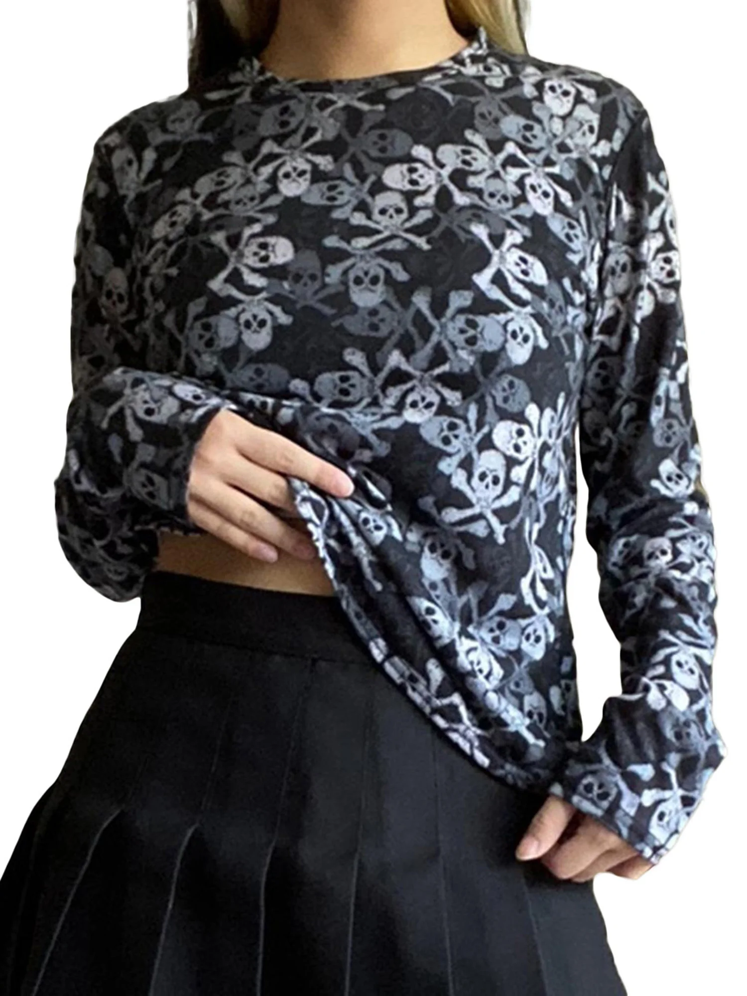 

Women s Punk Rock Skull Print Hoodie Sweatshirt Long Sleeve Pullover Streetwear Gothic Vintage Tops