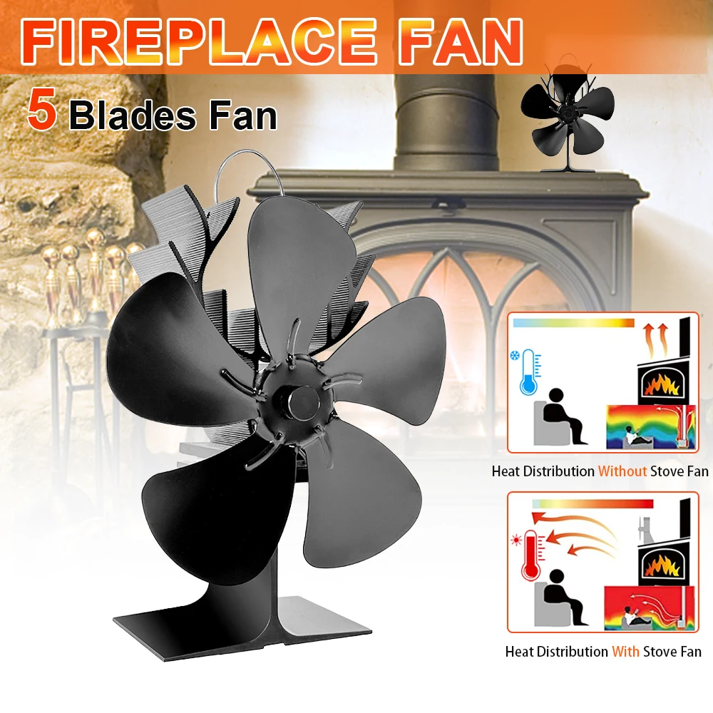 

5 Blade Fireplace Fan Mini Stove Fan Heat Powered Fireplace Fan Log Wood Burner Eco-fan Quiet Home Winter Warm Heat Distribution