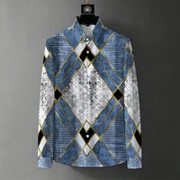 Chemise Homme Luxe à Imprimé Géométrique, Manches Longues, Printemps/Automne 2026, Infroissable, Décontractée Chic, Haut Polyvalent 1