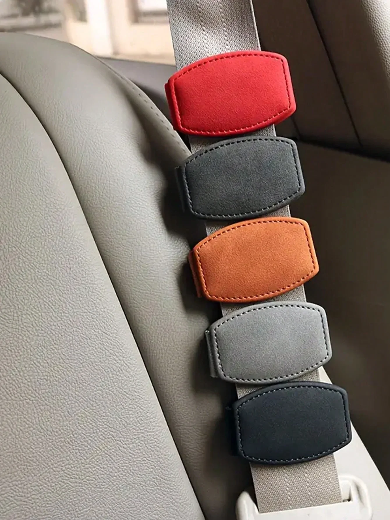 Magnetic Seat Belt Adjuster Soft Alcantara Fabric Non-Slip Design Reduces Pressure & Enhances Comfort