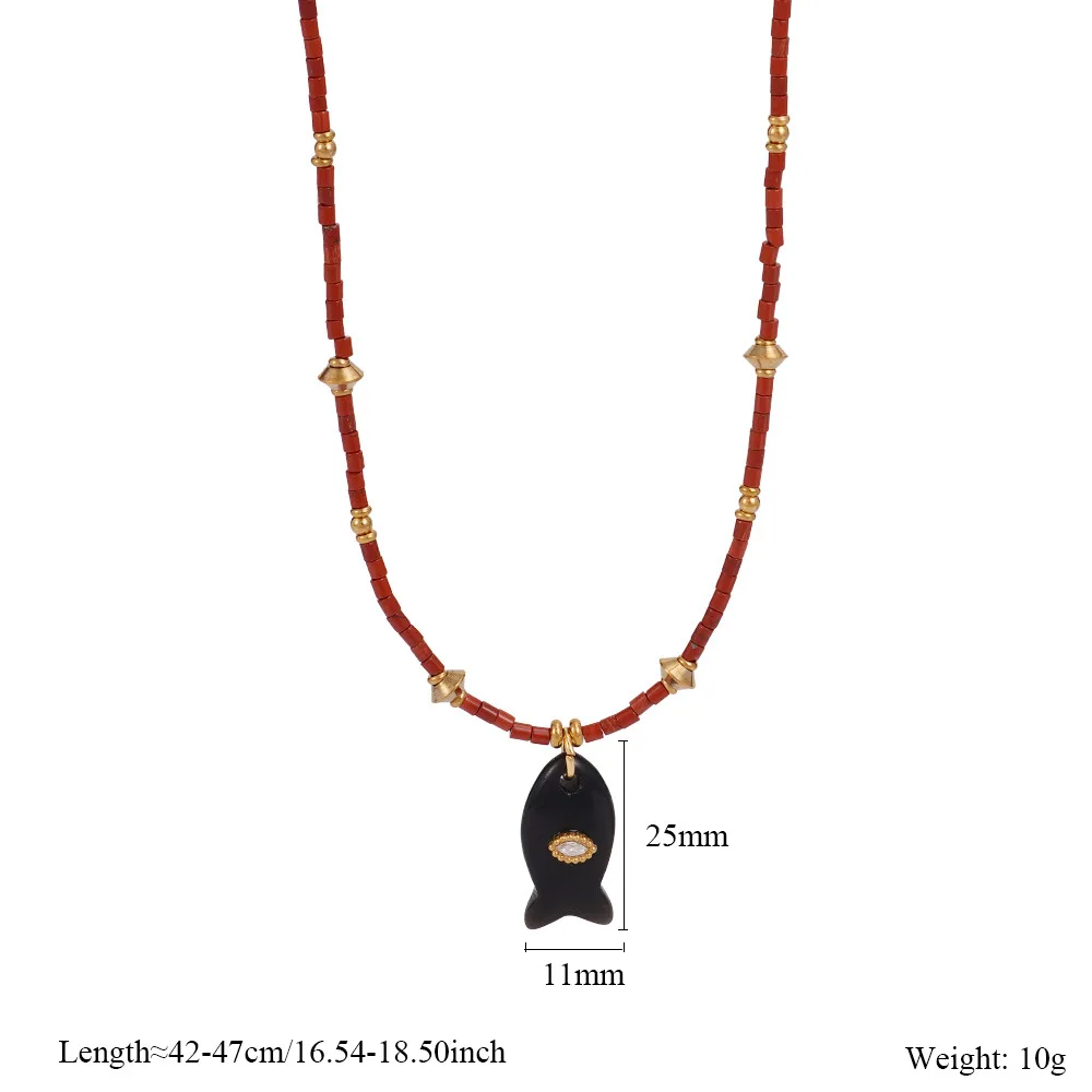 Handmade Natural Stone Fish Shape Pendant Beads Colour Short Neckalce Cute Opal Zircon Eye Neckalce Summer Collar Jewelry Gifts