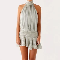 2025 été à lacets dos nu plage robes de soirée femmes Sexy licou volants Mini robe mode vacances dame Cocktail robes 5