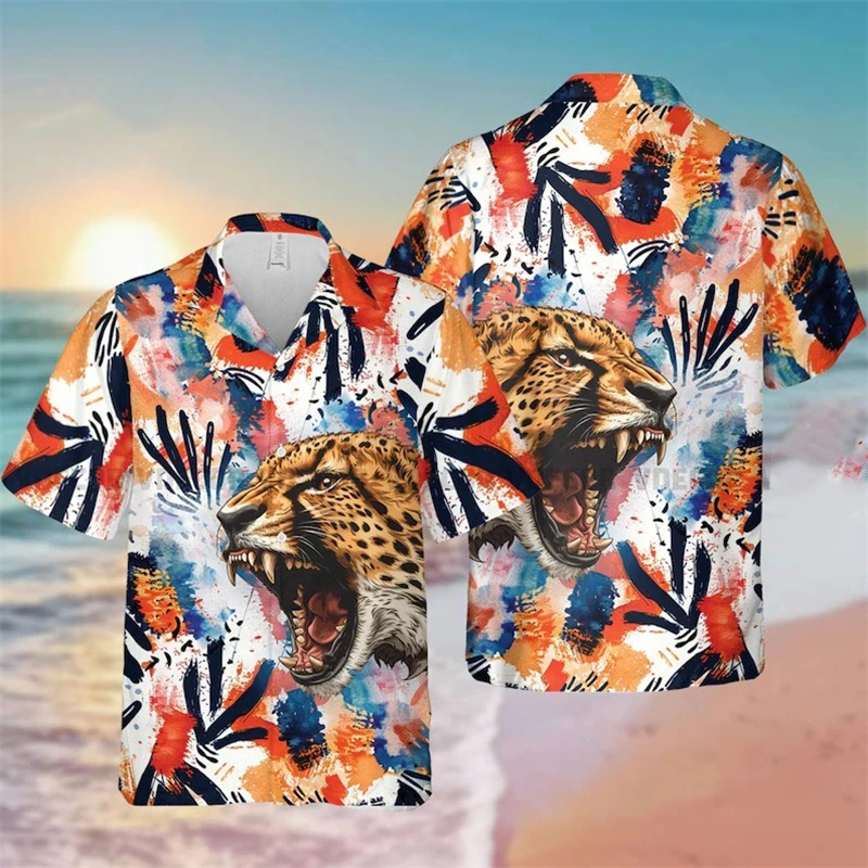 thumbnail image 1 of Camisas con estampado de tigre de Forest Terror para hombres, ropa con estampado 3D de animales, blusas hawaianas con solapa para fiestas, camisas con botones para hombre, 1 of 4