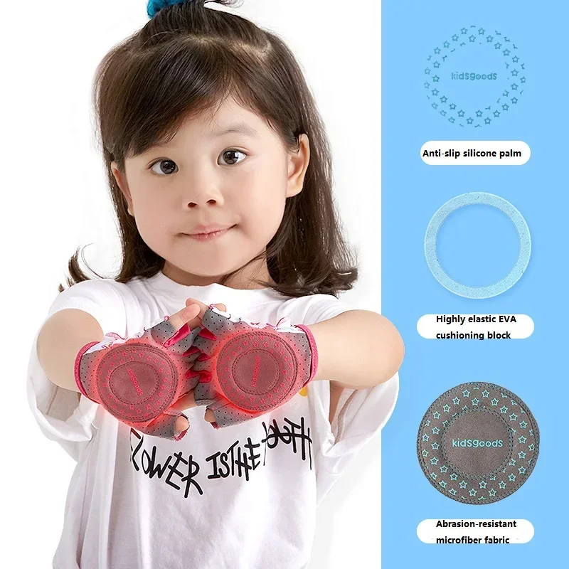 Kids Children Fingerless Gloves Half Finger Cycling Glove Boy Girl Bike Bicycle Skating Training Exercise Protection Gloves 3