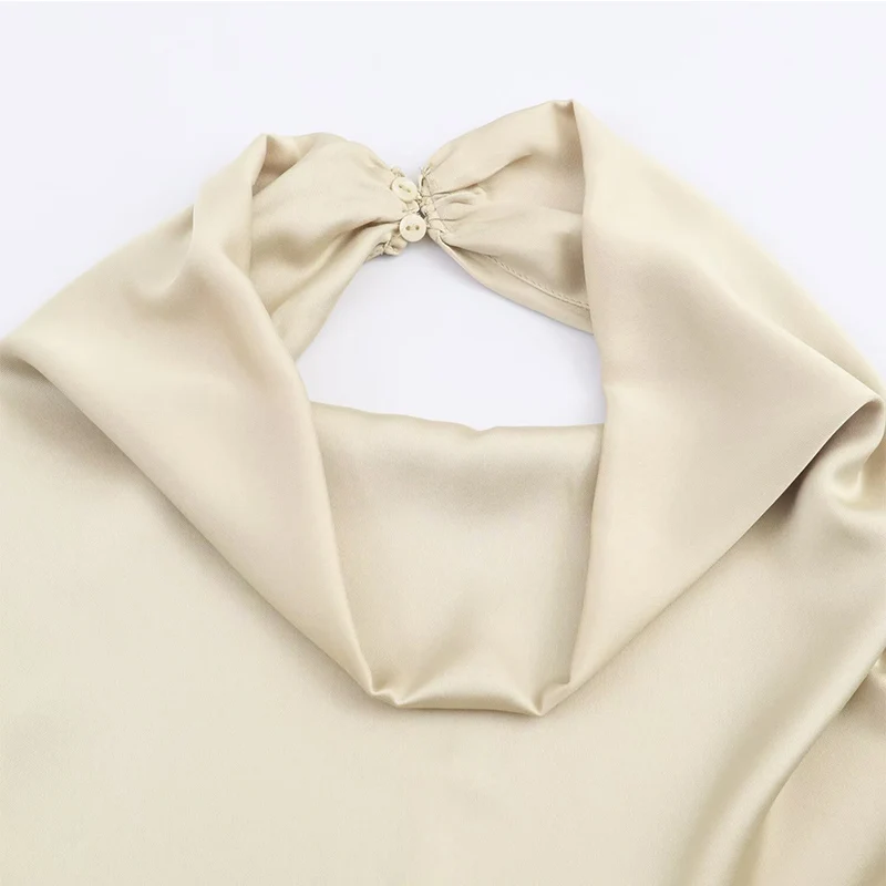 New Halter Tops Fashion Satin Elegant Crop Top Woman 2025 Sleeveless Ruched Short Tops For Women Backless Sexy Party Tops ﻿