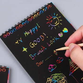 10 Sheets Fun Magic Drawing Book Toy DIY Scratch Notebook Black Cardboard Children Learning Toys Scratch Art Painting Doodle 1