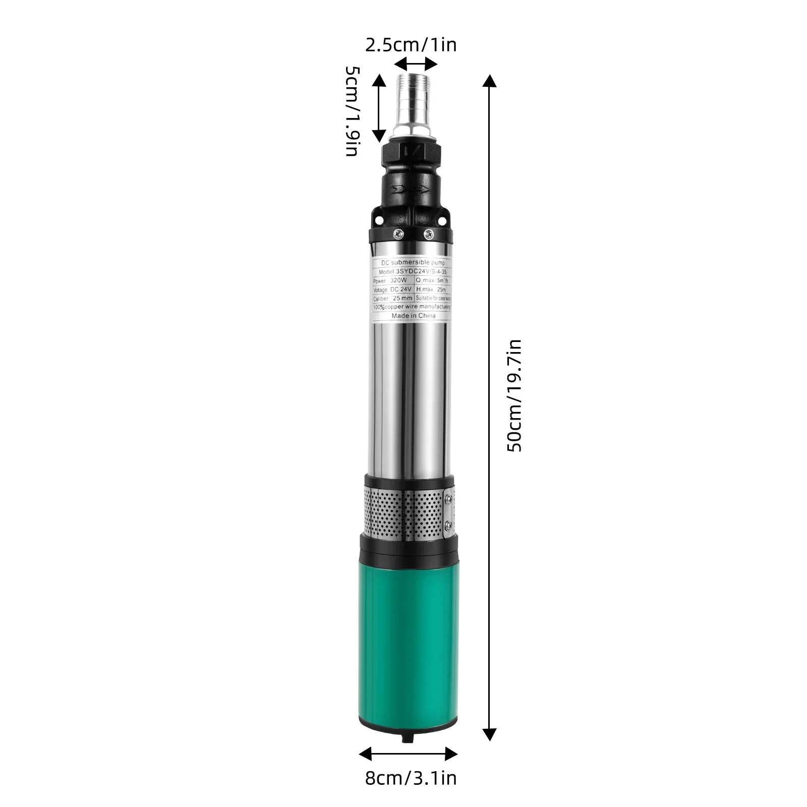 320 W Tiefbrunnen-Tauchpumpe, DC24 V W | 52 Fuß langes Kabel, Auslassdurchmesser 0,98 Zoll, Edelstahl-Wasserpumpe für Bewässerung, Zuhause – Detail 1