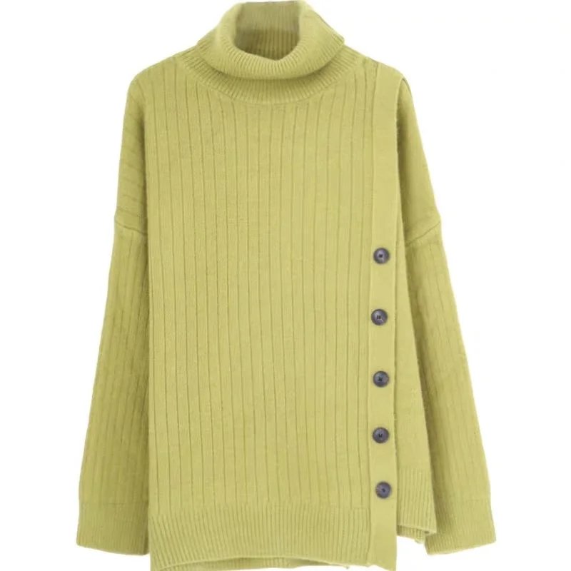 Sweaters New High Neck Solid Fashion Korean Female Winter Sweater Shirt,Loose Mid Long Irregular High Class Knitted Sweater cardigan sweater Sweaters
