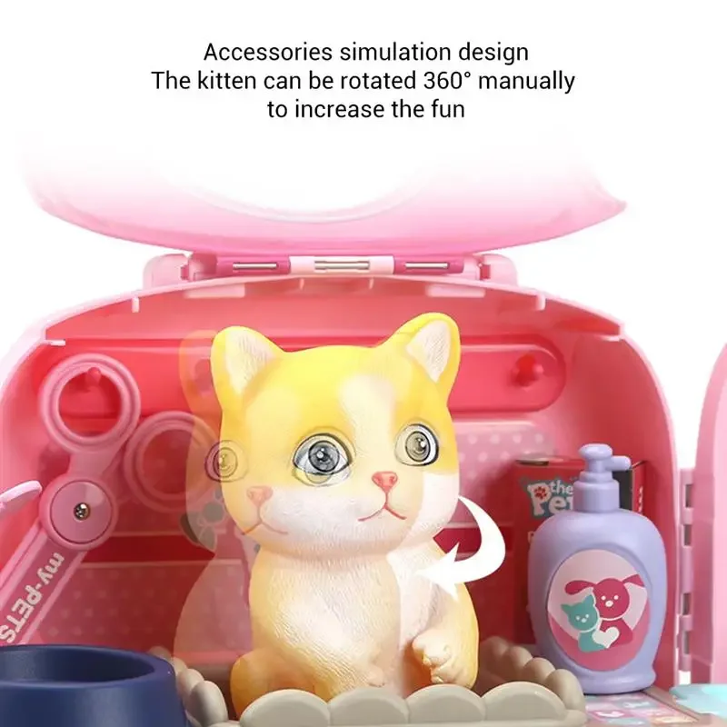 Pet Pretend Play Set Cartoon Dog Cat Pet Space Bag Veterinarian Pretend Play Kit Interactive Kids Educational Toys Children Gift 6
