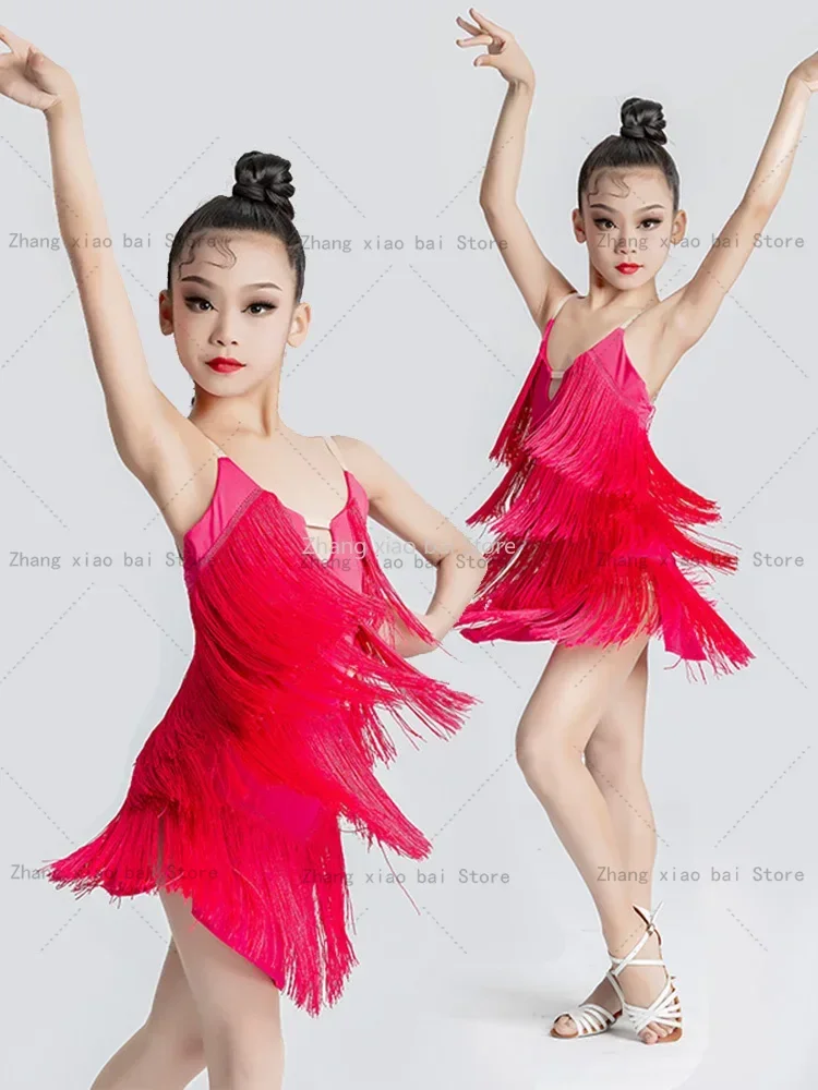 어린이 라틴 댄스 원피스 여아 댄스 연습 의상, 라틴 댄스 원피스, 긴 소매 대회 룸바 차차 삼바 원피스 여아, 신제품