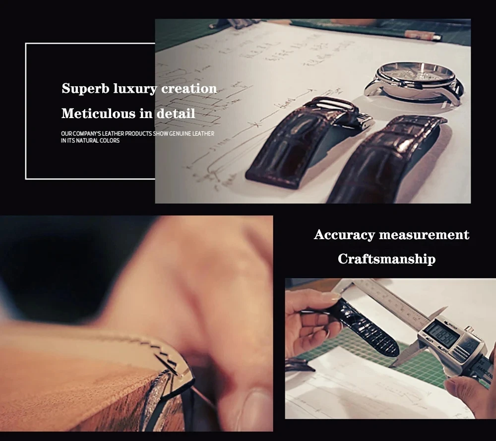Classic Genuine Leather Watch Band with Soft Cowhide Strap and Adjustable Sizing Plus Tool
