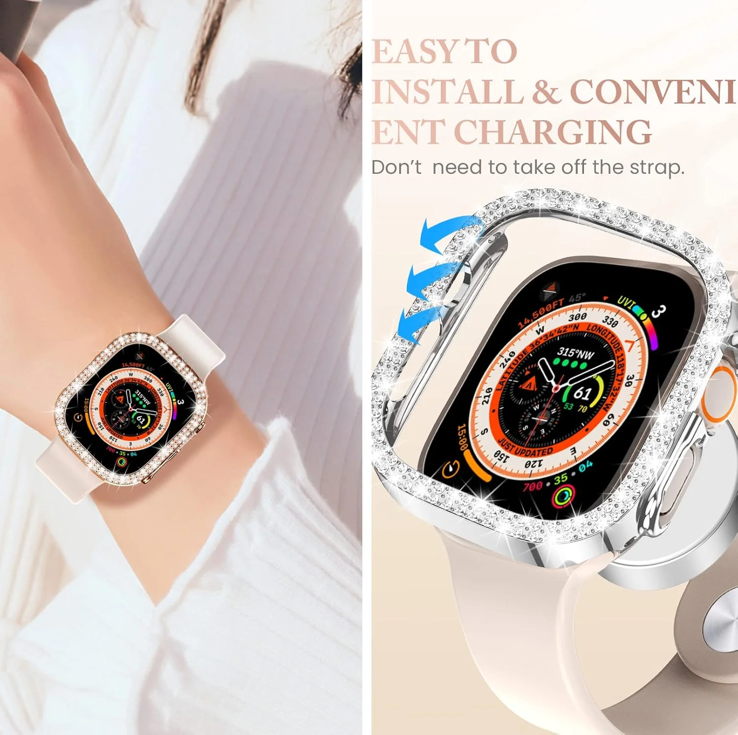 Diamond Hard Cover for Apple Watch – Elegant Protective Bumper Frame