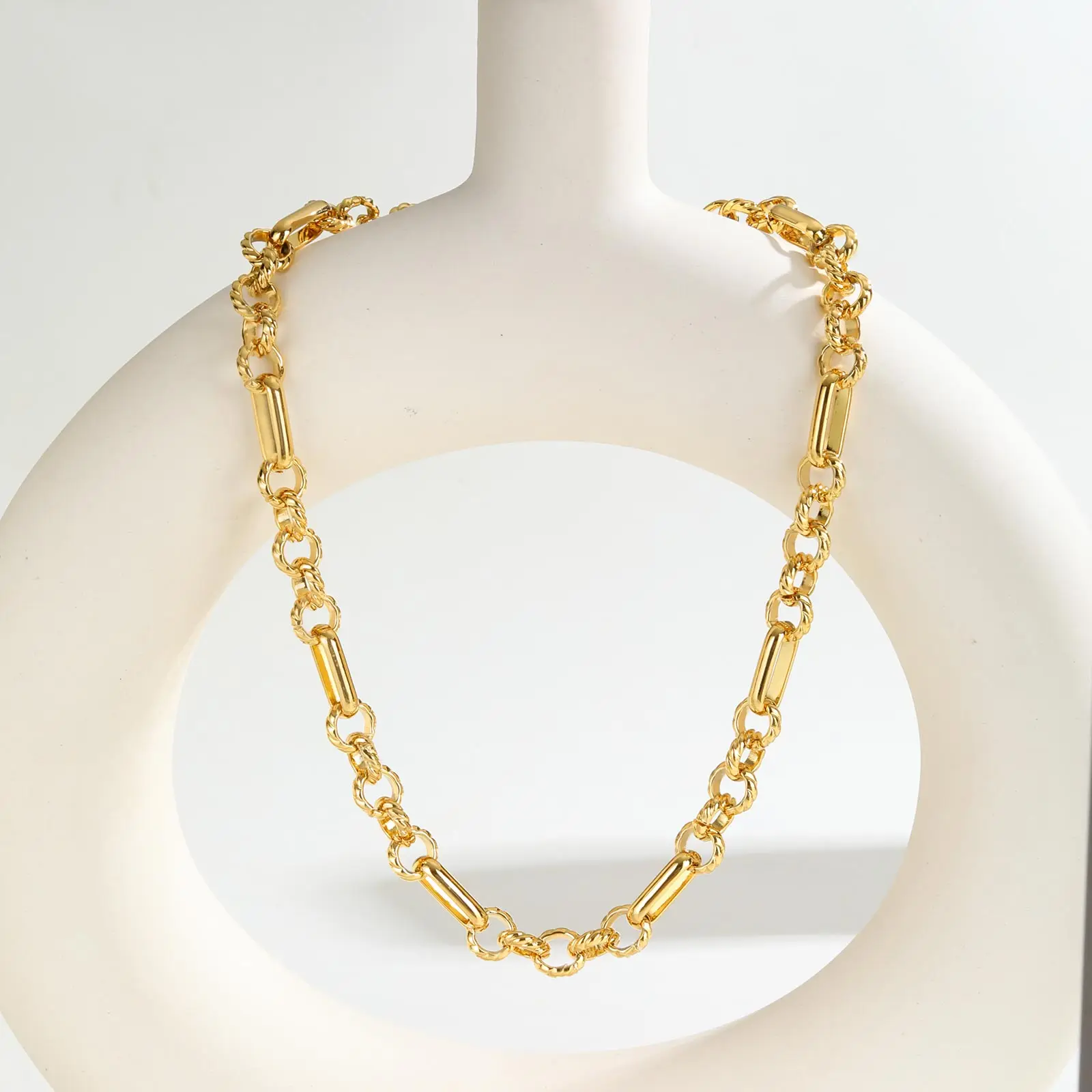 Edelstahl Twist Texture Chunky Chain Halskette Armband für Frauen Wasserdicht Mode 18K vergoldet Luxus Schmuck Geschenk – Detail 9