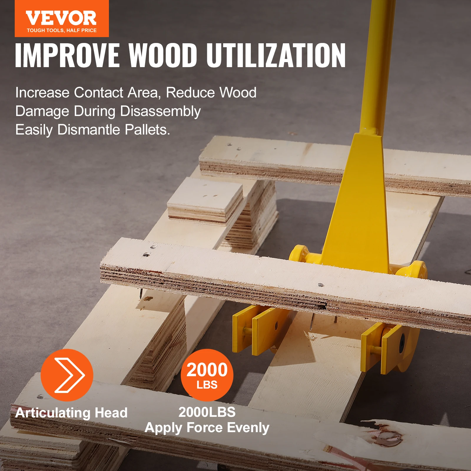 VEVOR Pallet Pry Bar Buster Carbon Steel Heavy Duty Deck Wrecker Demolition Wood Pallet Tool Breaker for Efficient Board Removal