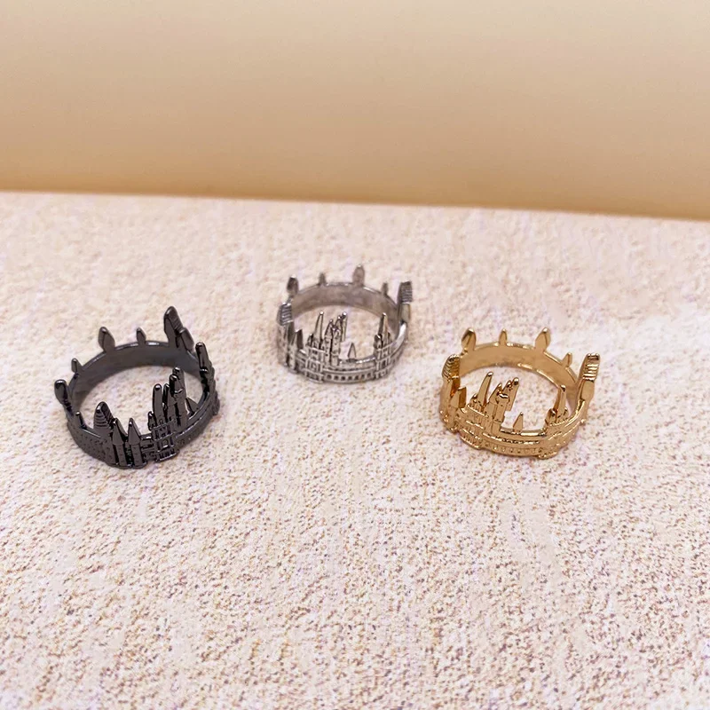 Vintage European Old Castle Rings For Men Women Antique Sliver Plated Carving Gothic Church Finger Rings Festival Jewelry Gifts finger ring