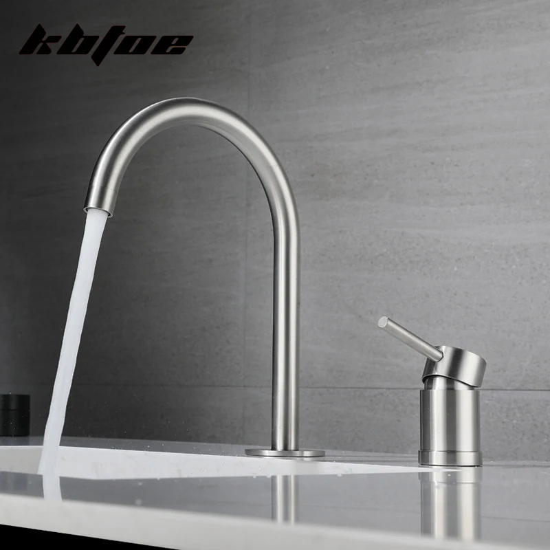 

Bathroom Wash Basin Faucet Curve Design Deck Mounted Dual Hole Hot and Cold Water Sink Mixer Tap Stainless Steel Vessel Crane