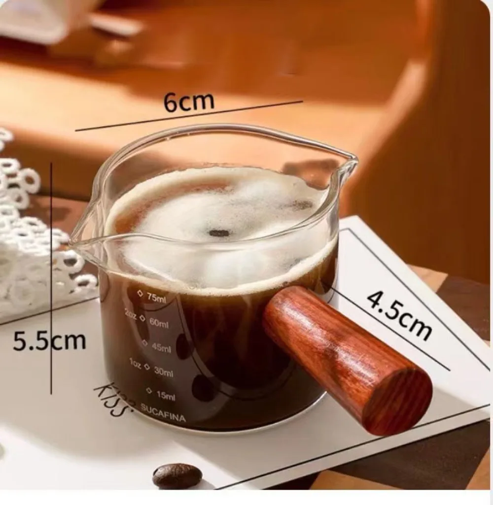 Espresso Measuring Cup 75ml Glass with Handle Scale for Coffee