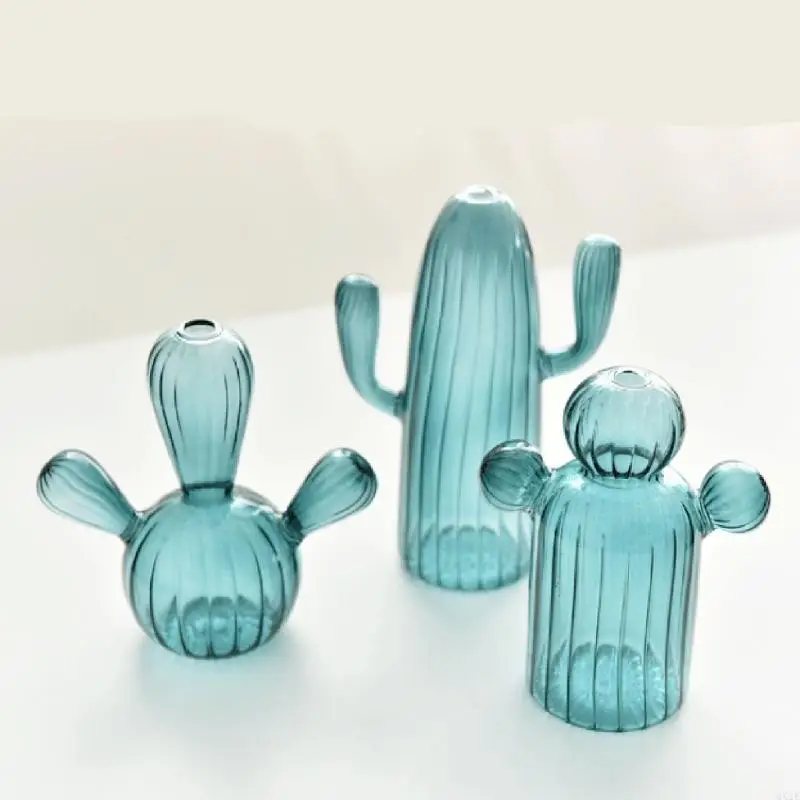 QX2E Cactus Glass Vase Hydroponics Plant Flowerpots Livingrooms Decorations for Bedroom 5