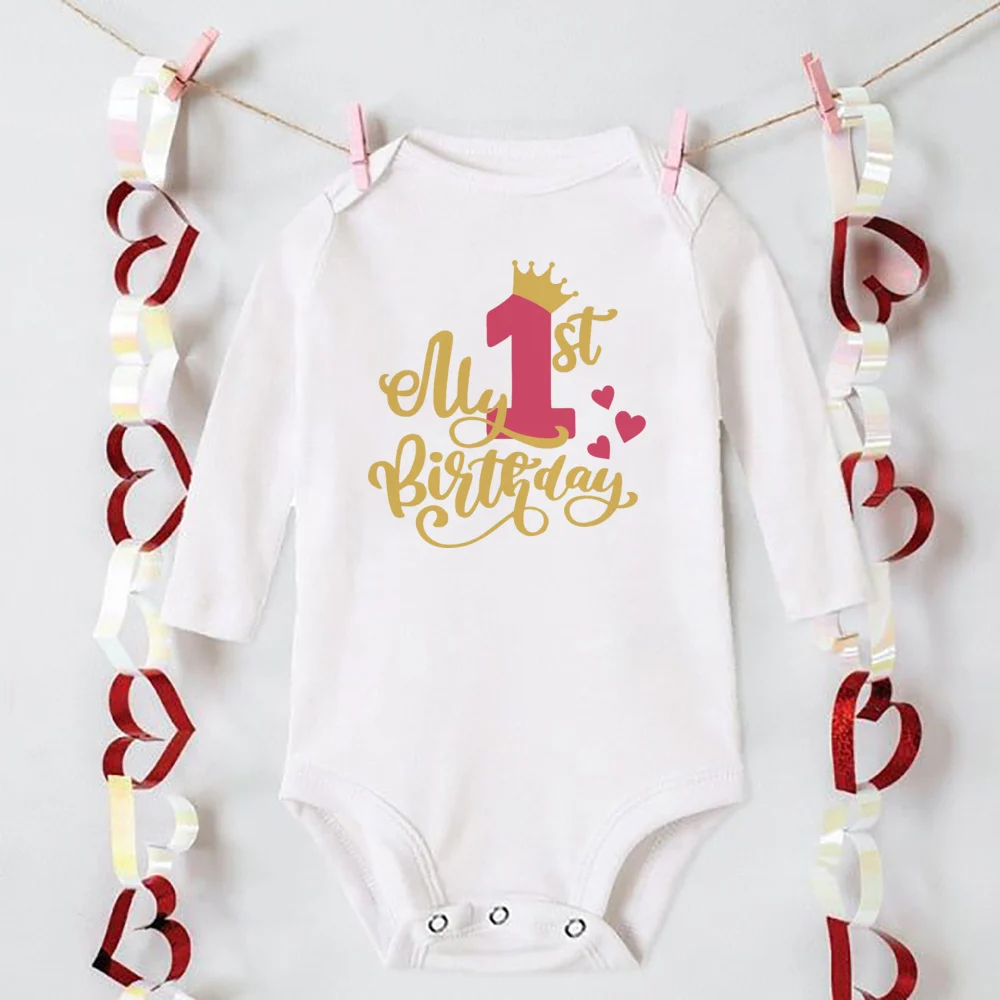 My 1st Birthday Newborn Bodysuit Infant Baby Clothes Toddler Jumpsuits Boys Girls Birthday Party Long Sleeve Outfits Romper Gift 6