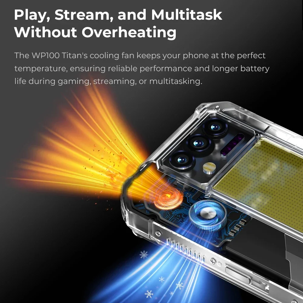 Oukitel Rugged Smartphone WP100 TITAN Built-in Projector 1200-Lumen Camping Light 33000mAh 16GB+512GB 200MP Cell Phone NFC